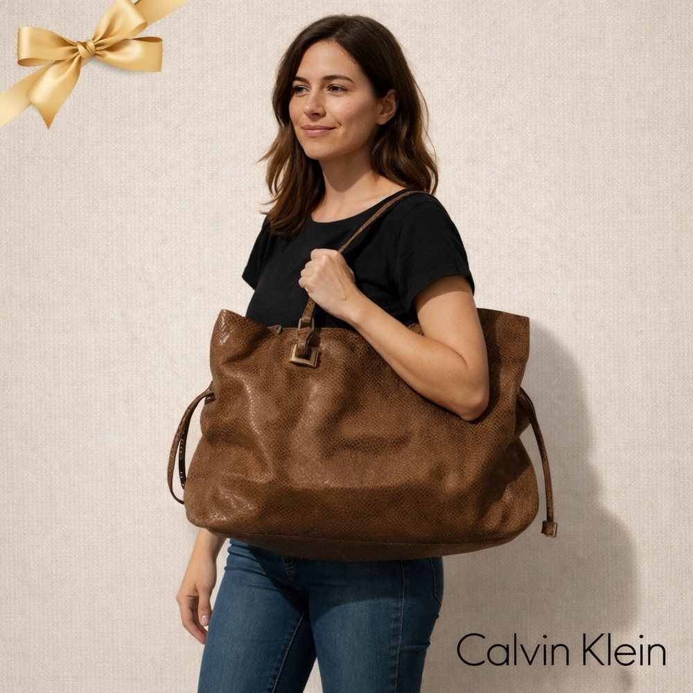 Calvin Klein Brown Metallic Tote Bag